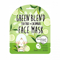 Маска для лица тонизирующая зелёная смесь LOOK AT ME  Green Blend Tea Tree + Cucumber Face Mask